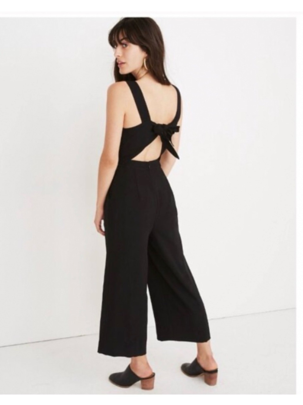 Madewell Black Wide-Leg Jumpsuit with Square Neck and Tie Back Detail